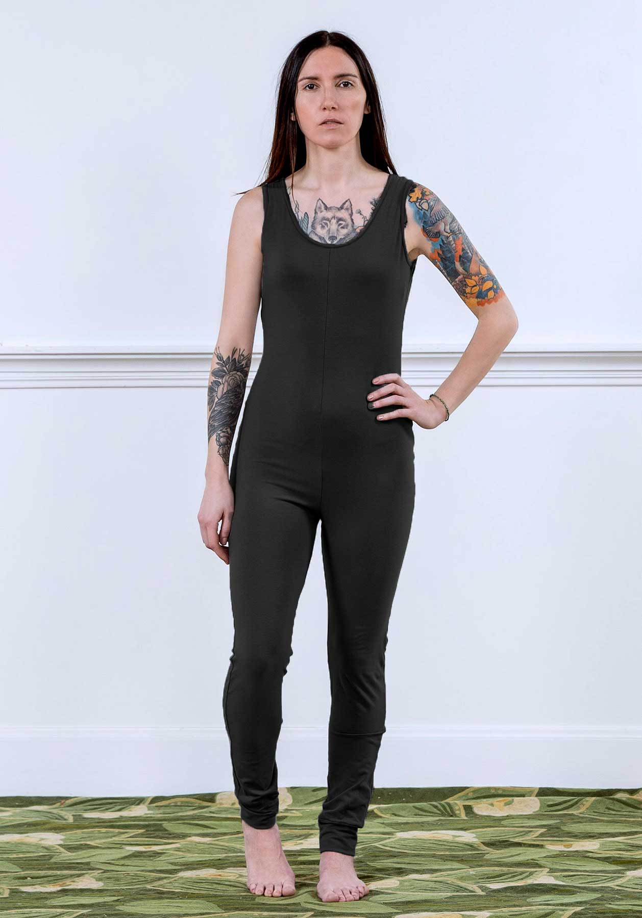 MoonEaze™ Black French Terry Soy Modal Women's One Piece Thermals-One Piece Thermals-Small-Envelope-Sleeveless-Hagsters