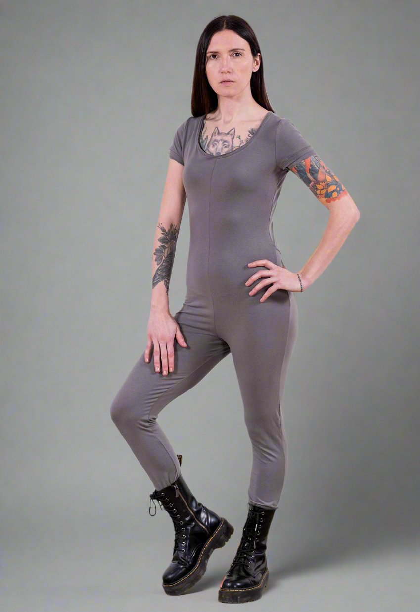 MoonEaze™ Light Gray Brushed Cotton Modal Women's One Piece Thermal-One Piece Thermals-X-Small-Scoop-Short-Hagsters