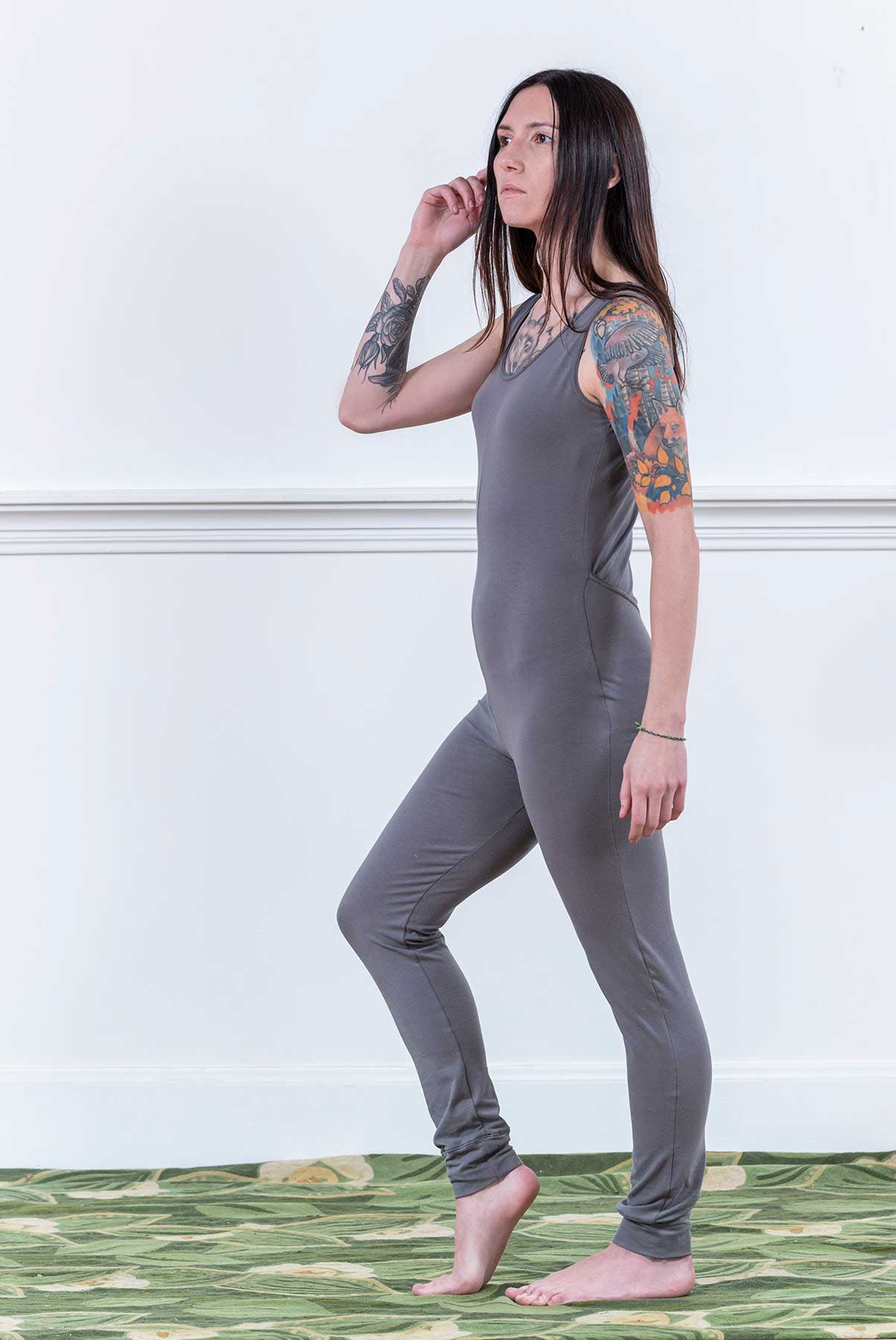 MoonEaze™ Light Gray Brushed Cotton Modal Women's One Piece Thermal-One Piece Thermals-X-Small-Scoop-Sleeveless-Hagsters