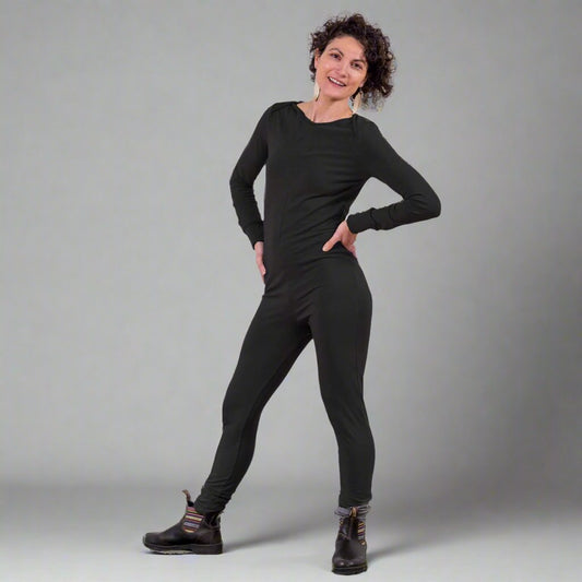 MoonEaze™ Black French Terry Soy Modal Women's One Piece Thermals