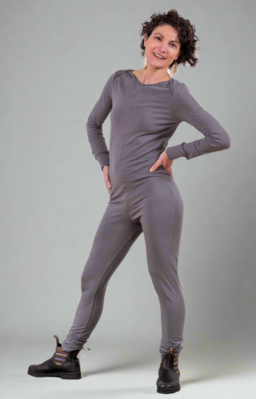 Light Gray Brushed Cotton Modal Long Sleeve Women's Union Suit | MoonEaze™