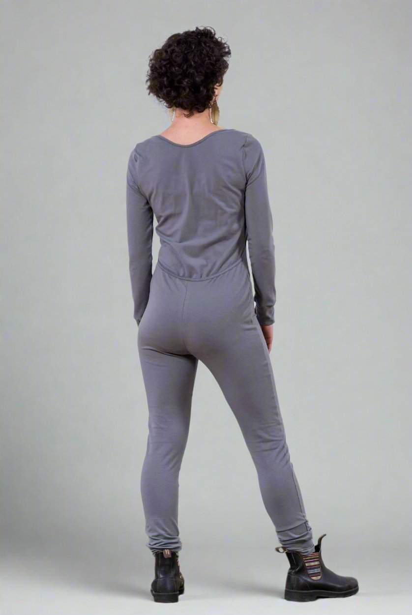 Light Gray Brushed Cotton Modal Long Sleeve Women's Union Suit | MoonEaze™