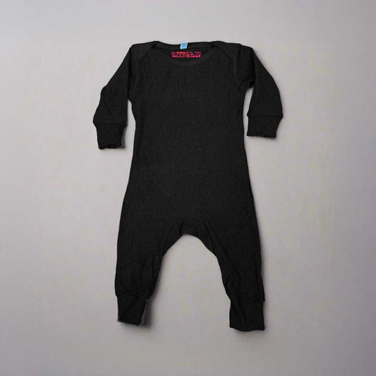 Infant Long Sleeved Black Soy French Terry Baby Union Suit | MoonEaze™